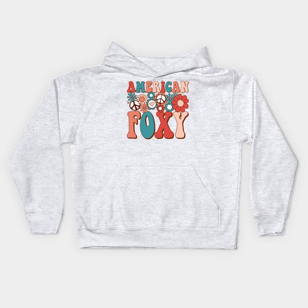 Retro Groovy American Foxy Matching Family 4th of July Kids Hoodie by BramCrye